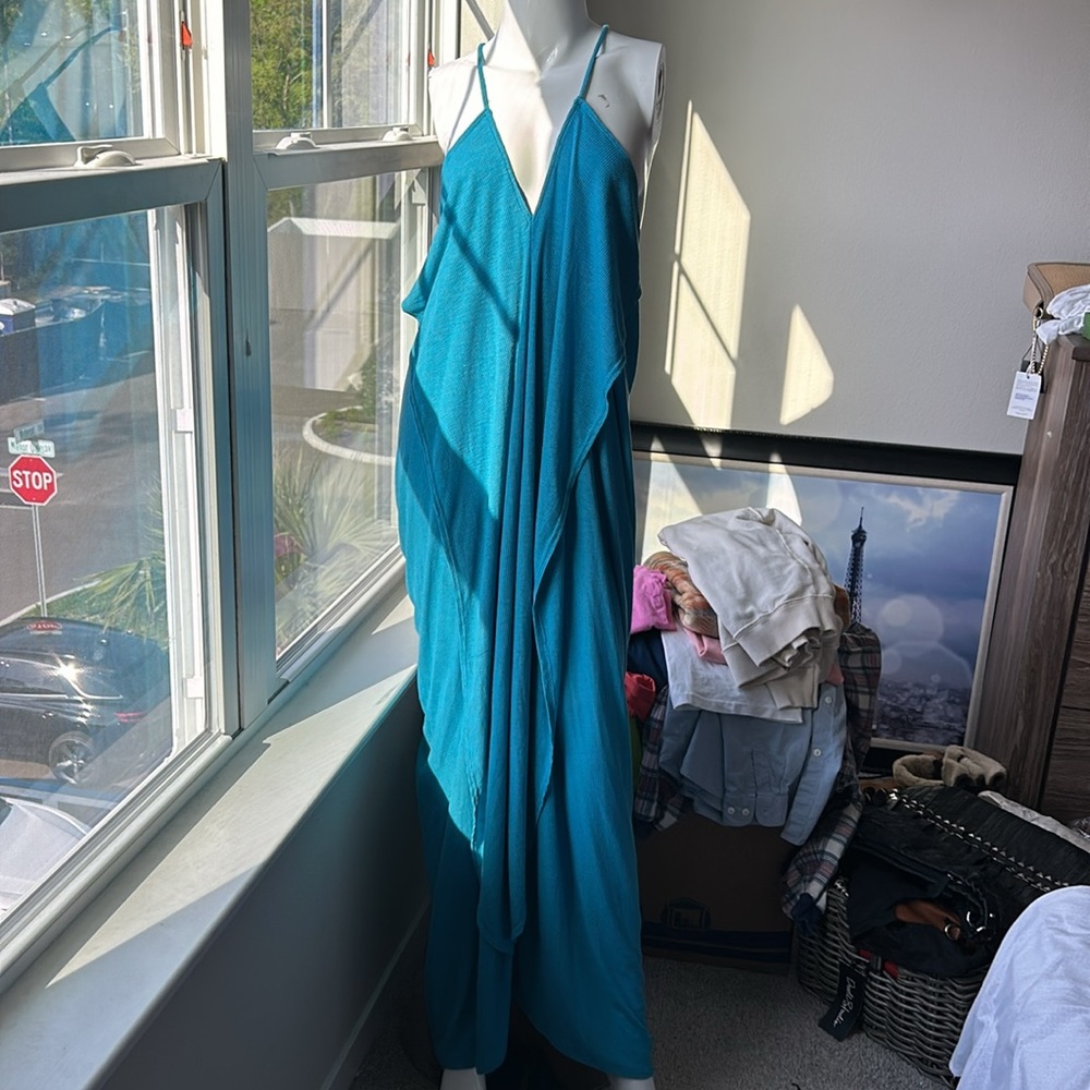 NWOT! Free People beach Teal Maxi Dress with V-Neck